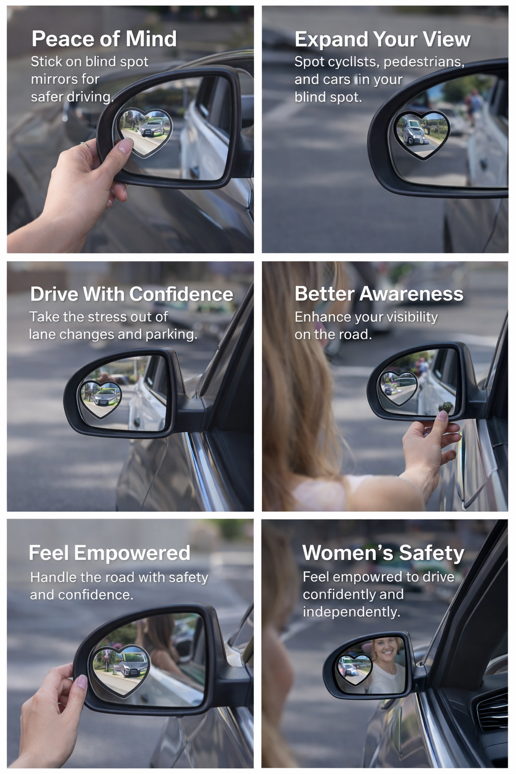Heart shaped blind spot mirrors